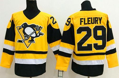 Penguins #29 Andre Fleury Yellow Throwback Stitched Jersey - Zenithce
