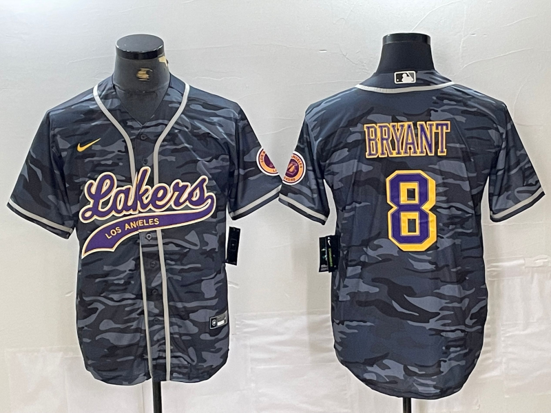 Los Angeles Lakers #8 Kobe Bryant Grey Camo Cool Base Stitched Baseball Jersey - Zenithce