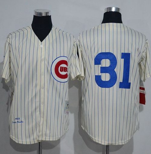 Mitchell And Ness 1969 Cubs #31 Greg Maddux Cream Strip Throwback Stitched Jersey - Zenithce