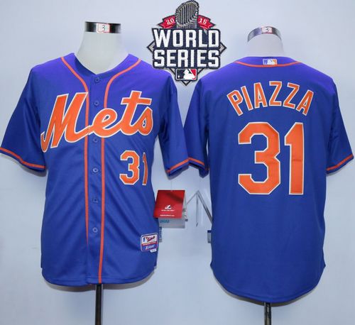 Mets #31 Mike Piazza Blue Alternate Home W 2015 World Series Patch Stitched Jersey - Zenithce