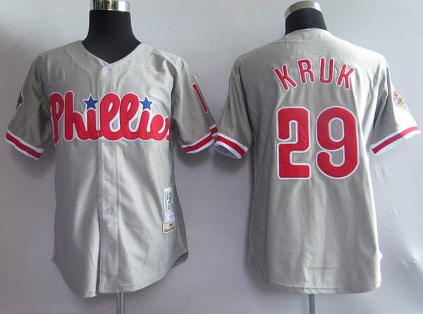 Mitchell And Ness Phillies #29 John Kruk Grey Stitched Throwback Jersey - Zenithce