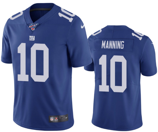 New York Giants #10 Eli Manning Blue 2019 100th Season Vapor Untouchable Limited Stitched Jersey - Zenithce