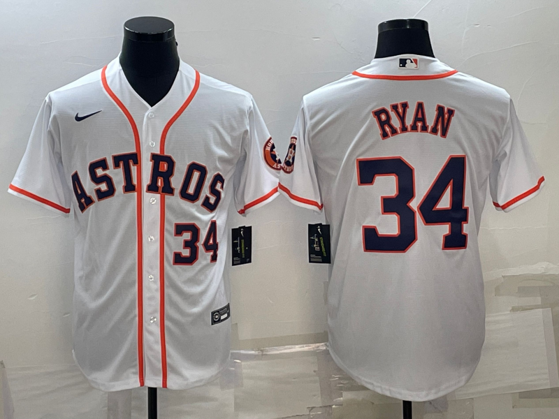 Houston Astros #34 Nolan Ryan White With Patch Cool Base Stitched Jersey - Zenithce
