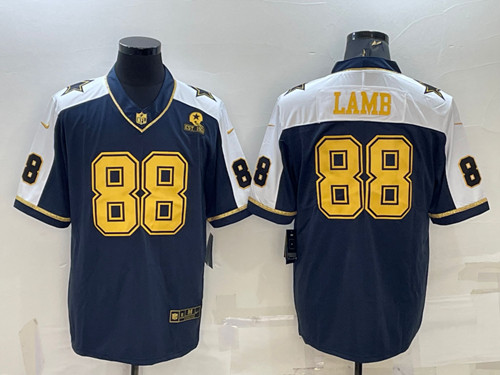 Dallas Cowboys #88 CeeDee Lamb Navy Gold Edition With 1960 Patch Limited Stitched Football Jersey - Zenithce