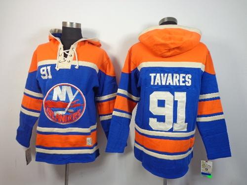 Islanders #91 John Tavares Baby Blue Sawyer Hooded Sweatshirt Stitched Jersey - Zenithce