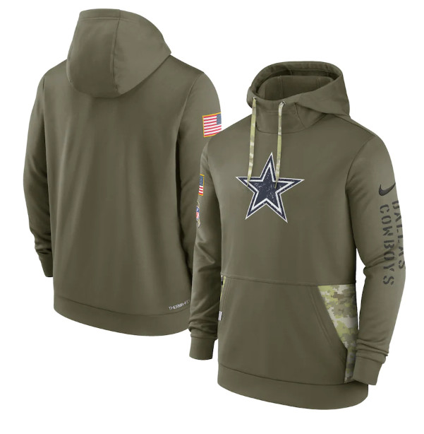 Dallas Cowboys 2022 Olive Salute To Service Therma Performance Pullover Hoodie - Zenithce