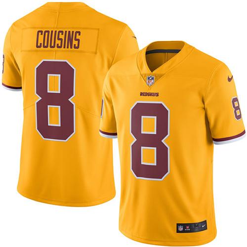 Redskins #8 Kirk Cousins Gold Stitched Limited Rush Nike Jersey - Zenithce