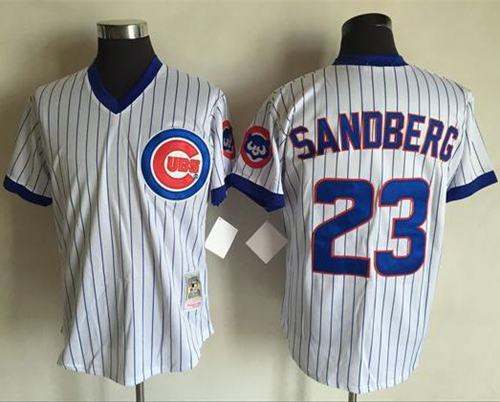 Mitchell And Ness Cubs #23 Ryne Sandberg White(Blue Strip) Throwback Stitched Jersey - Zenithce