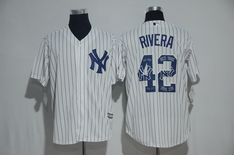 New York Yankees #42 Mariano Rivera White Team Logo Print Cool Base Stitched Jersey - Zenithce