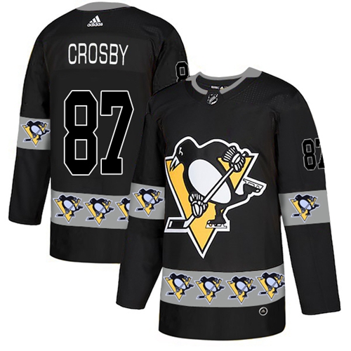 Pittsburgh Penguins #87 Sidney Crosby Black Team Logo Fashion Stitched Jersey - Zenithce
