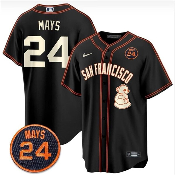 San Francisco Giants #24 Willie Mays Black With Patch Stitched Jersey - Zenithce