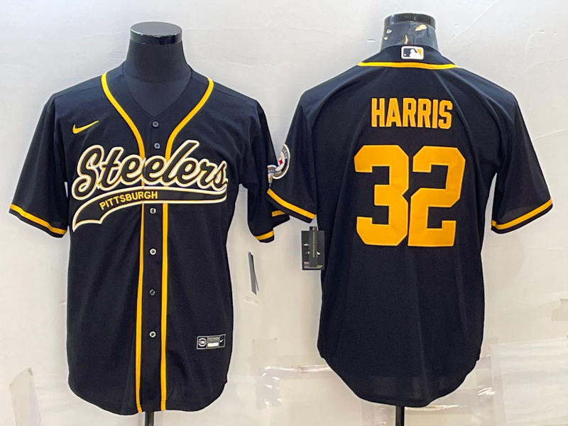 Pittsburgh Steelers #32 Franco Harris Black Gold With Patch Cool Base Stitched Baseball Jersey - Zenithce