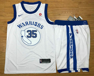 Golden State Warriors #35 Kevin Durant White 2017-2018 Hardwood Classics Rakuten Stitched Throwback Jersey With Shorts - Zenithce
