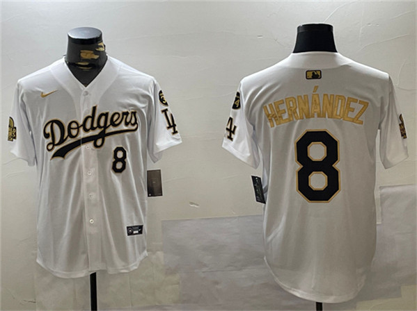 Los Angeles Dodgers #8 Enrique Hernández White Gold 2024 World Series With Fernando Memorial Patch Home Limited Stitched Jersey - Zenithce