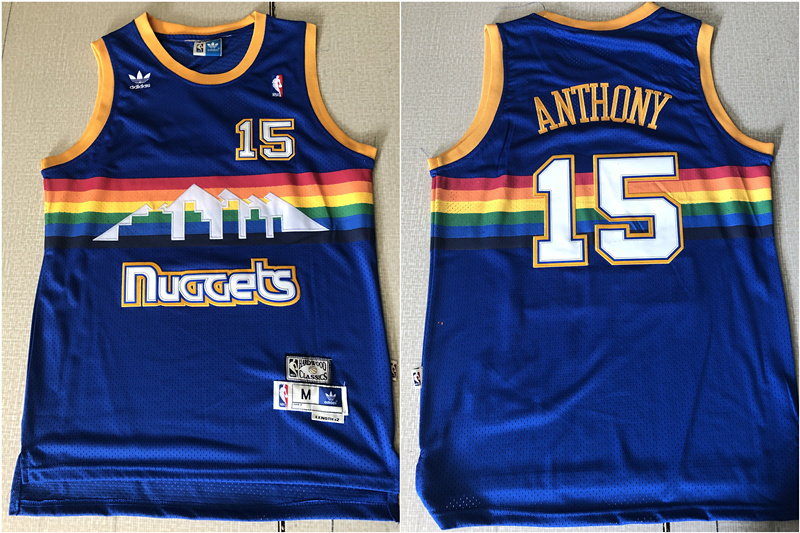 Denver Nuggets #15 Carmelo Anthony Blue Rainbow Swingman Throwback Jersey - Zenithce
