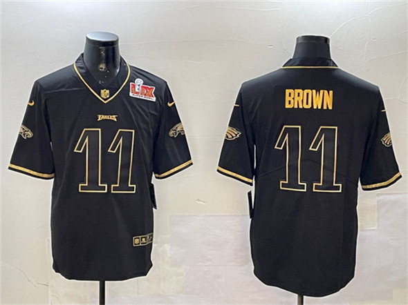 Philadelphia Eagles #11 A. J. Brown Black Gold 2025 Super Bowl LIX Patch Salute To Service Vapor Untouchable Limited Stitched Jersey - Zenithce