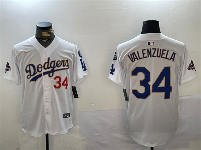 Los Angeles Dodgers #34 Toro Valenzuela White Gold 2024 World Series Champions With Fernando Memorial Patch Home Limited Stitched Jersey - Zenithce