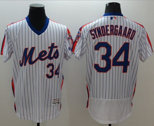 Mets #34 Noah Syndergaard White(Blue Strip) Flexbase Authentic Collection Alternate Stitched Jersey - Zenithce