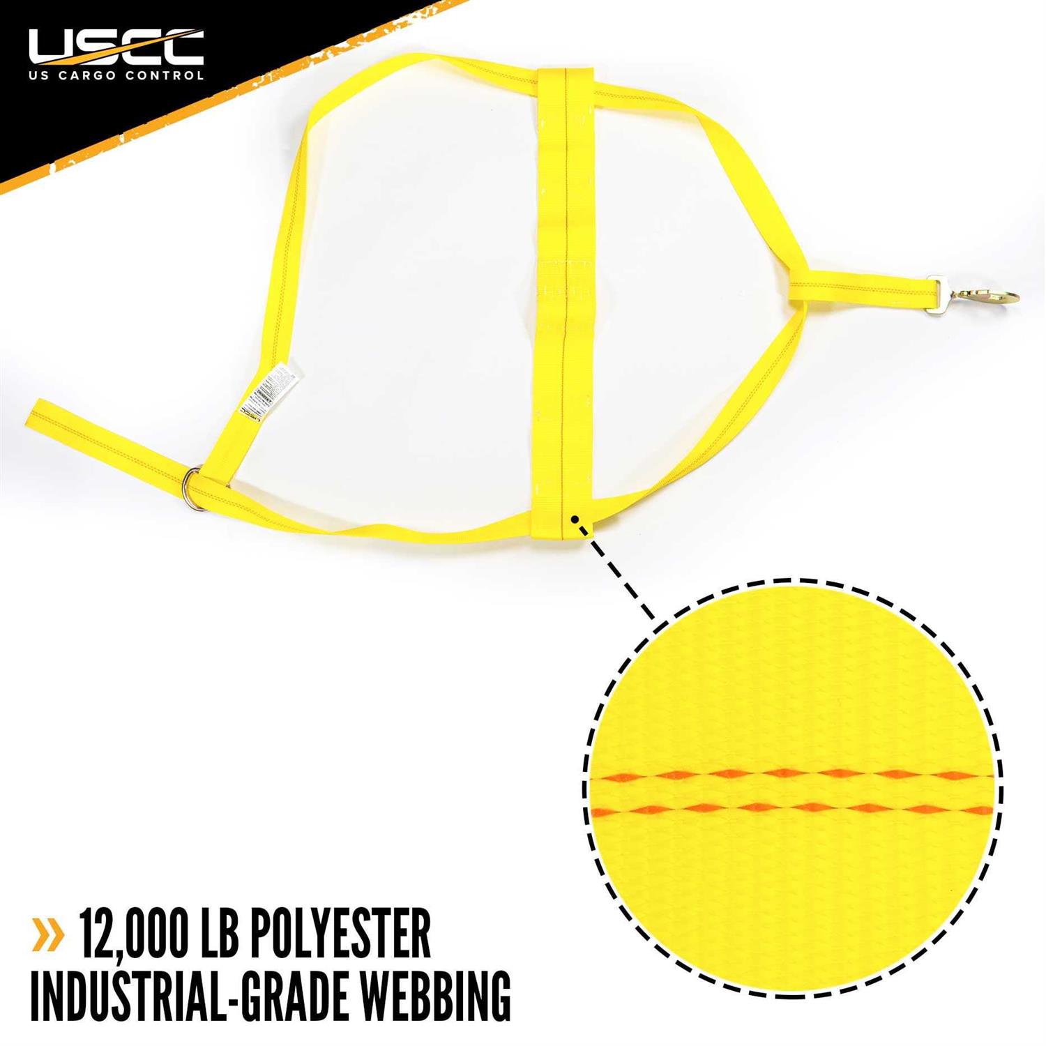 US Cargo Control Yellow Adjustable Tow Dolly Strap with 4 Top Strap and Twisted Snap - Zenithce
