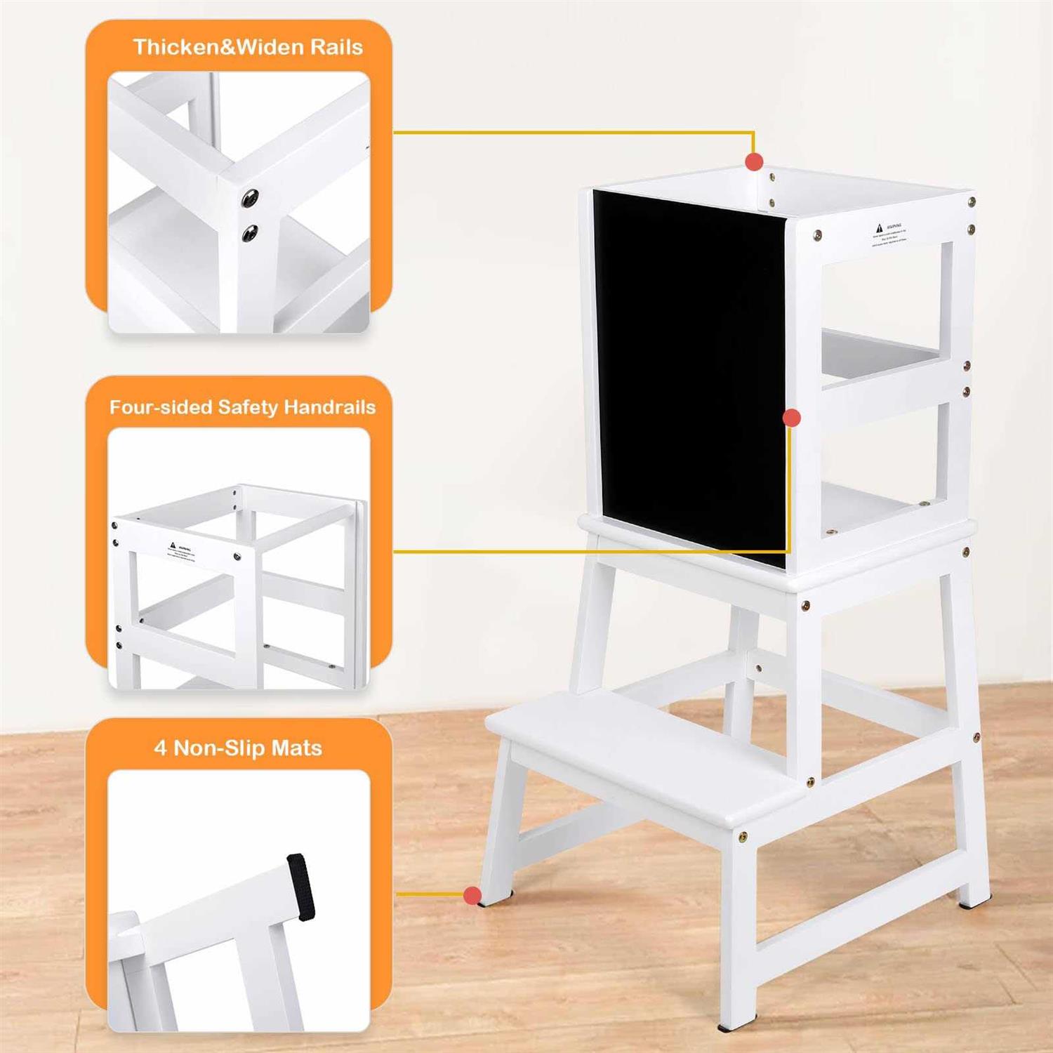 NEEDUX Kids Kitchen Step Stool with Chalkboard & Safety Rail for Toddlers 18 Months and Older - Zenithce