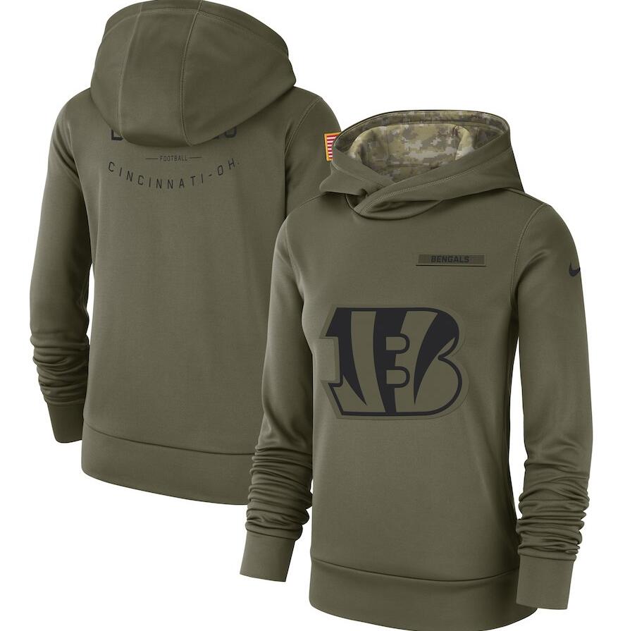 Women's Cincinnati Bengals Olive Salute To Service Team Logo Performance Pullover NFL Hoodie - Zenithce