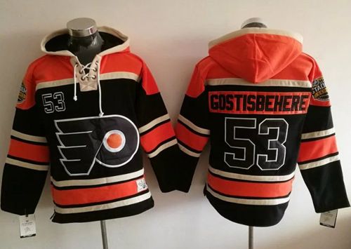 Flyers #53 Shayne Gostisbehere Black Sawyer Hooded Sweatshirt Stitched Jersey - Zenithce