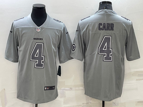 Las Vegas Raiders #4 Derek Carr Gray With Patch Atmosphere Fashion Stitched Jersey - Zenithce