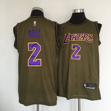 Los Angeles Lakers #2 Lonzo Ball Olive Swingman Jersey - Zenithce