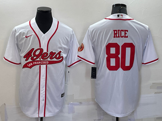San Francisco 49ers #80 Jerry Rice White With Patch Cool Base Stitched Baseball Jersey - Zenithce