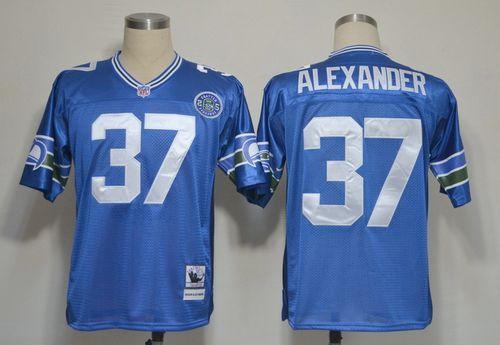 Mitchell And Ness Seahawks #37 Shaun Alexander Blue Stitched Throwback Jersey - Zenithce