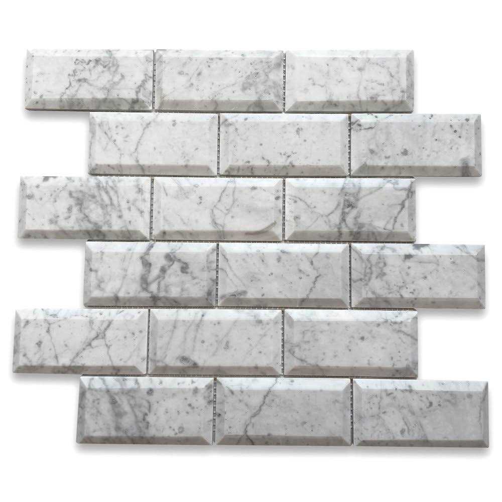 Marble Online Carrara White Marble Subway Mosaic Tile Beveled Raised Angled - Zenithce