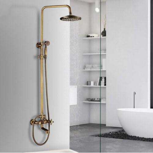 NeierThodore Antique Brass Bathroom Shower Faucet System 8 Inch Rainfall Shower Head - Zenithce