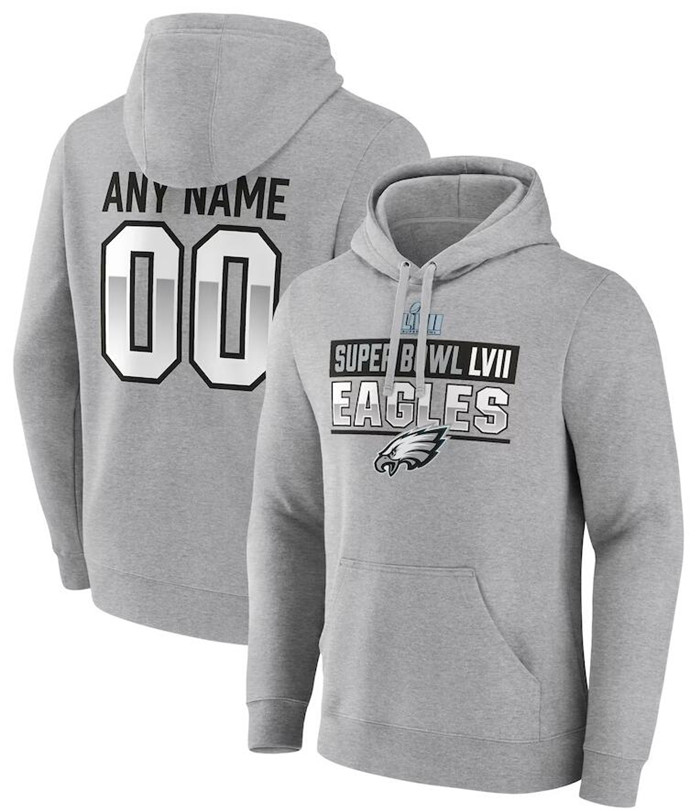 Philadelphia Eagles Active Player Custom Grey Super Bowl LVII Name Number Pullover Hoodie - Zenithce