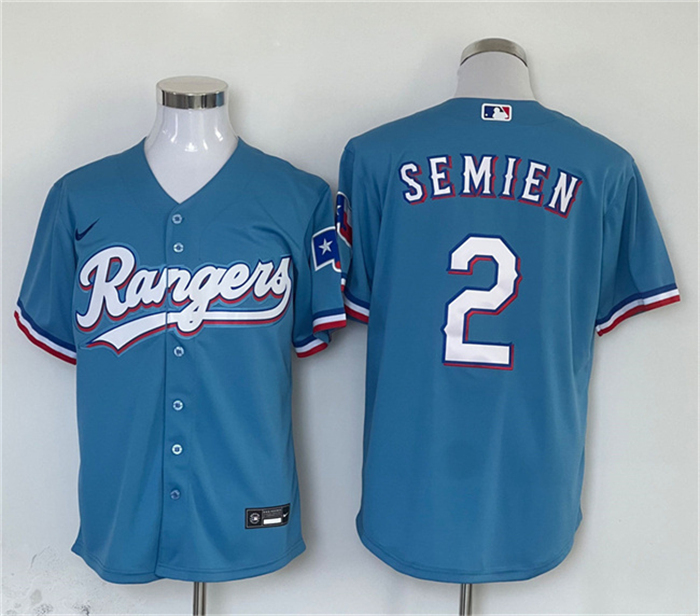 Texas Rangers #2 Marcus Semien Blue With Patch Cool Base Stitched Jersey - Zenithce