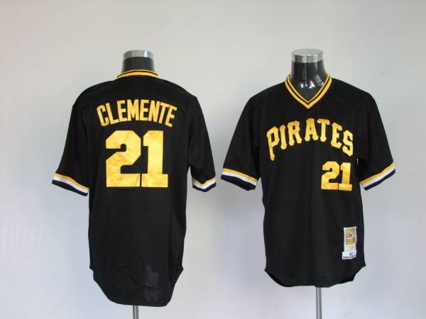 Mitchell And Ness Pirates #21 Roberto Clemente Stitched Black Throwback Jersey - Zenithce