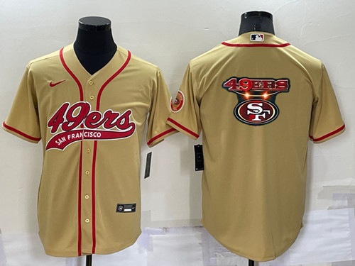 San Francisco 49ers Gold Team Big Logo With Patch Cool Base Stitched Baseball Jersey - Zenithce