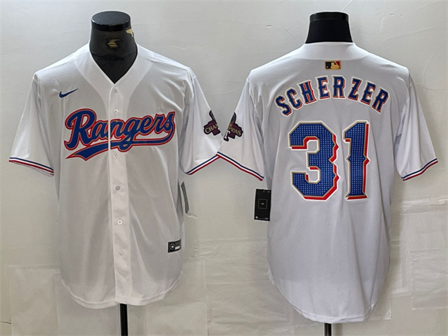 Texas Rangers #31 Max Scherzer White Gold Cool Base Stitched Jersey - Zenithce