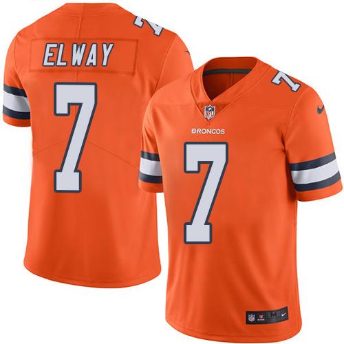 Broncos #7 John Elway Orange Stitched Limited Rush Nike Jersey - Zenithce