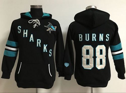 San Jose Sharks #88 Brent Burns Black Women's Old Time Heidi Hoodie NHL Hoodie - Zenithce