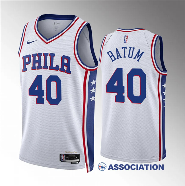 Philadelphia 76ers #40 Nicolas Batum White Association Edition Stitched Jersey - Zenithce