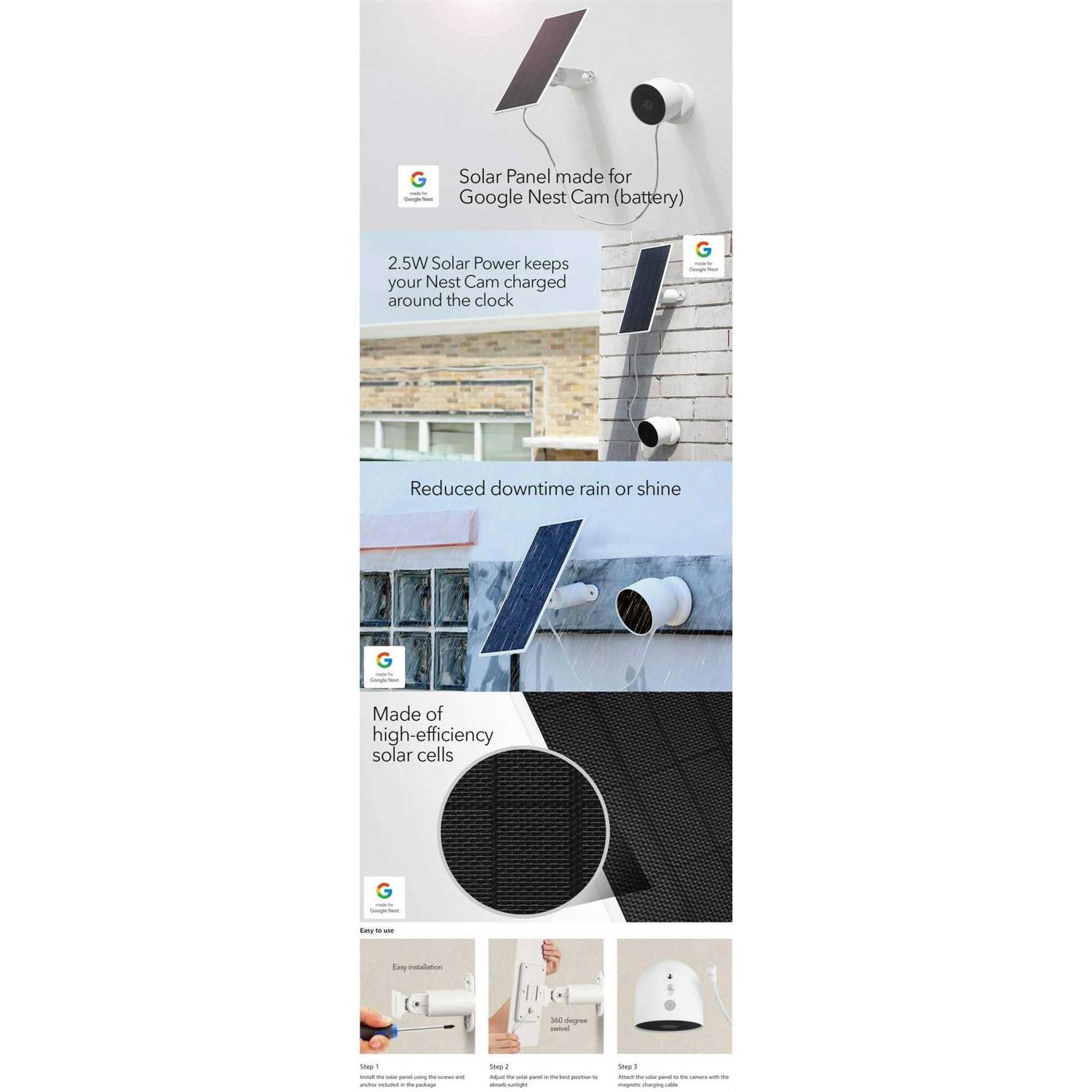 Wasserstein Solar Panel for Google Nest Cam Outdoor or Indoor - Zenithce