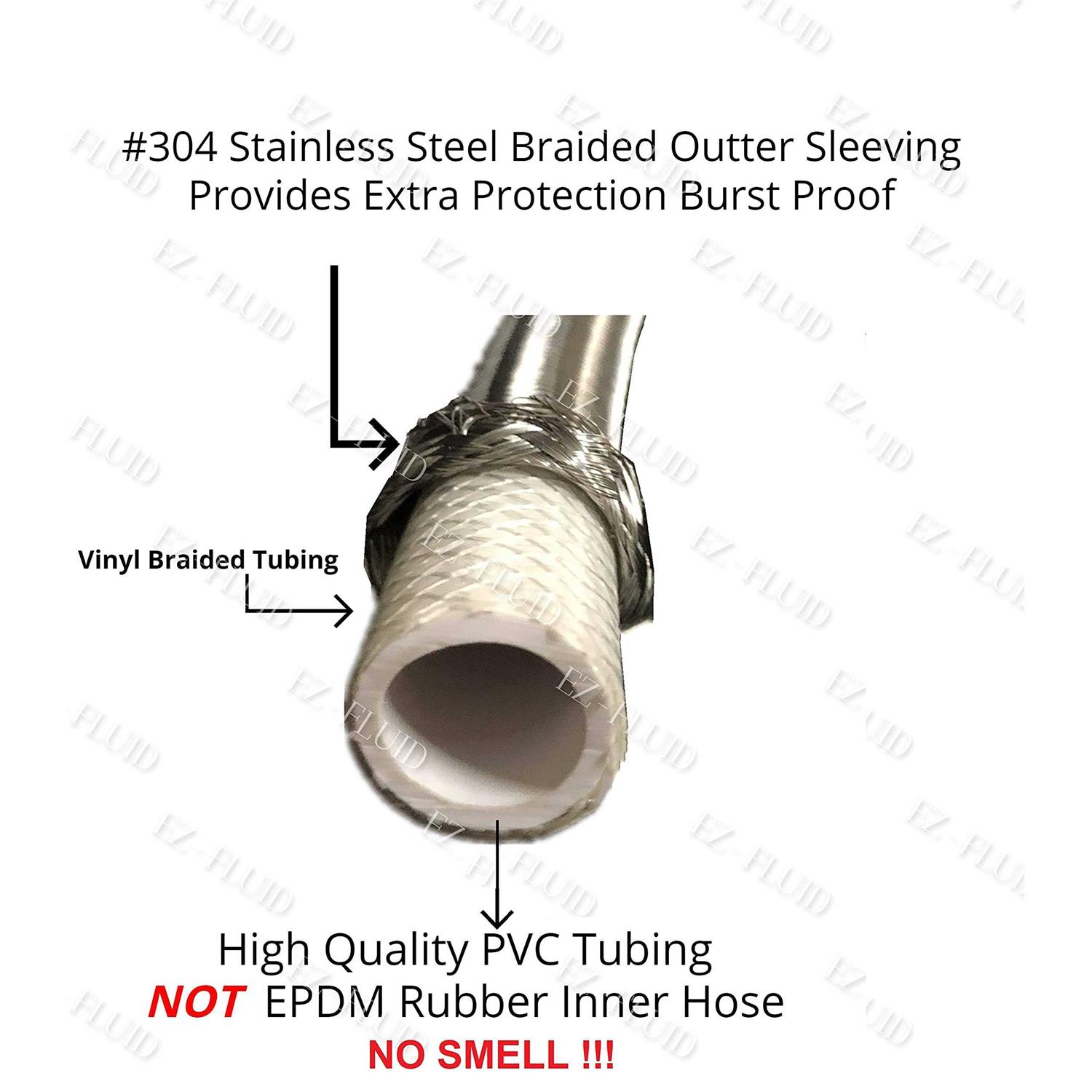 Ez-fluid Leadfree Stainless Steel Dishwasher Hose for Cold/Hot Water Hose connectors Female Comp. x 3/8 Female Comp. x Dishwasher - Zenithce