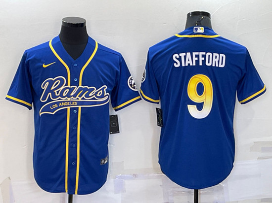 Los Angeles Rams #9 Matthew Stafford Royal With Patch Cool Base Stitched Baseball Jersey - Zenithce