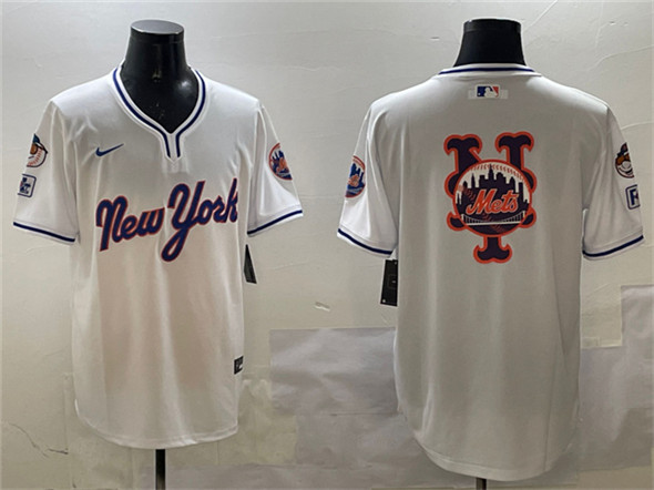 New York Mets Team Big Logo White 2025 Spring Training Stitched Jersey - Zenithce