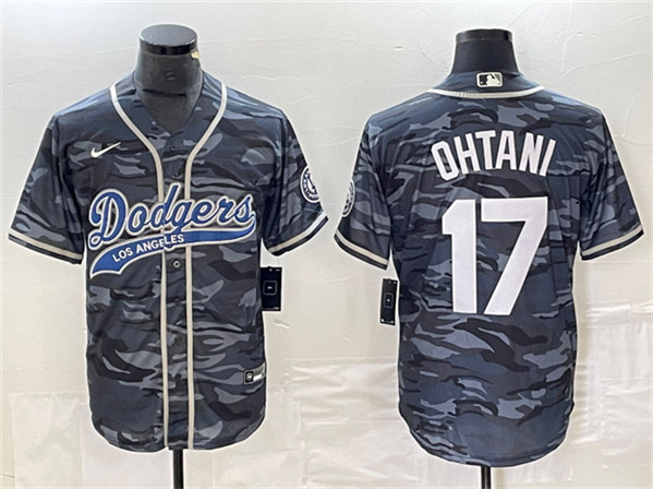Los Angeles Dodgers #17 Shohei Ohtani Gray Camo Cool Base With Patch Stitched Jersey - Zenithce