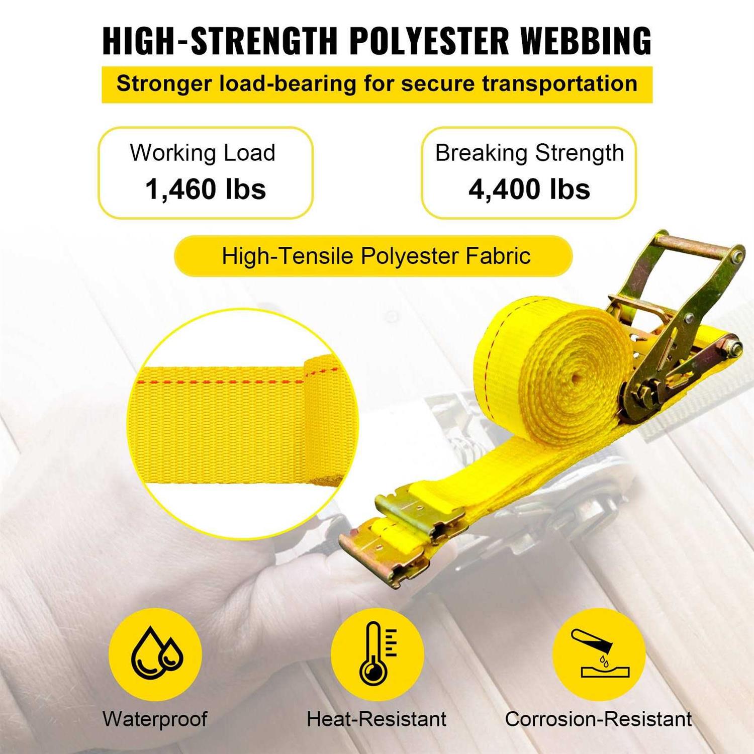 VEVOR E-Track Ratchet Strap 2 x E Track Straps 4400 lbs Breaking Strength - Zenithce