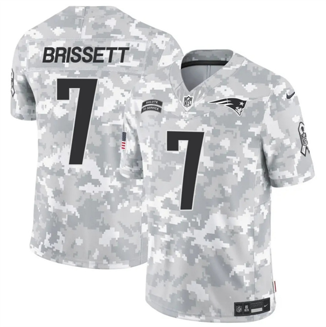 New England Patriots #7 Jacoby Brissett 2024 F.U.S.E. Arctic Camo Salute To Service Limited Stitched Jersey - Zenithce