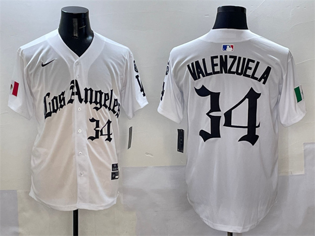 Los Angeles Dodgers #34 Fernando Valenzuela White Mexico 2025 LA Gothic Style With Fernando Patch Vapor Premier Limited Stitched Jersey - Zenithce