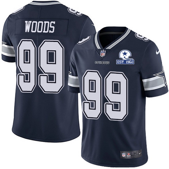 Dallas Cowboys #99 Antwaun Woods Navy With Est 1960 Patch Limited Stitched Jersey - Zenithce