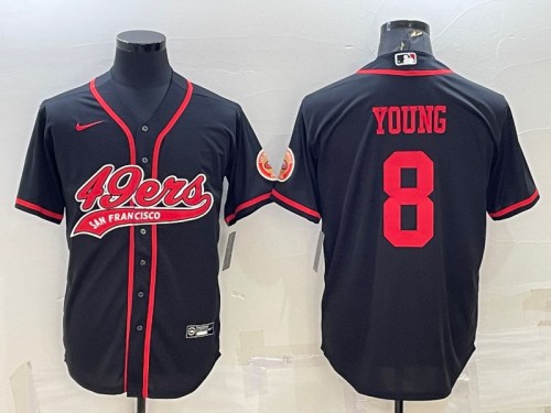San Francisco 49ers #8 Steve Young Black With Patch Cool Base Stitched Baseball Jersey - Zenithce